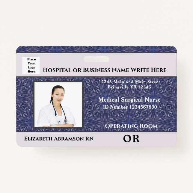 Hospital Medical Operating Nurse Employee Photo Badge (Front)