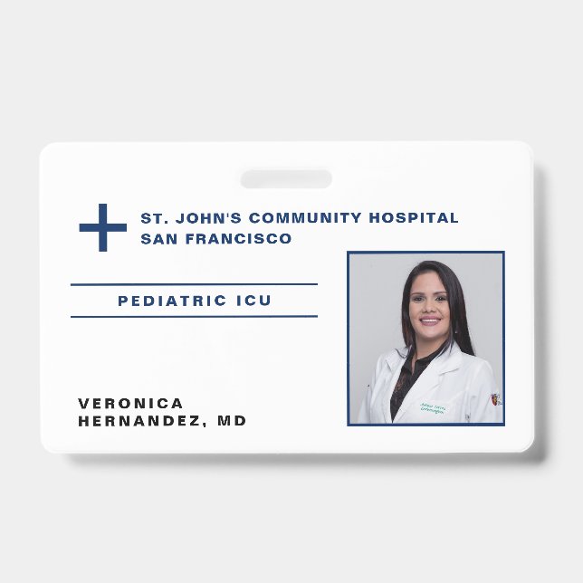 Hospital Navy Blue Medical Doctor Logo Photo ID Badge (Front)