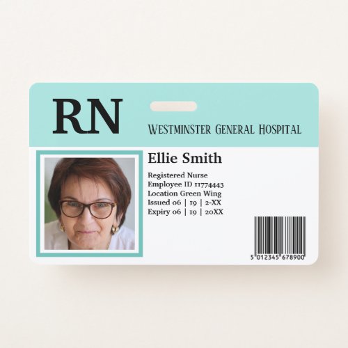 Hospital or Clinic Employee Photo ID Badge  Green