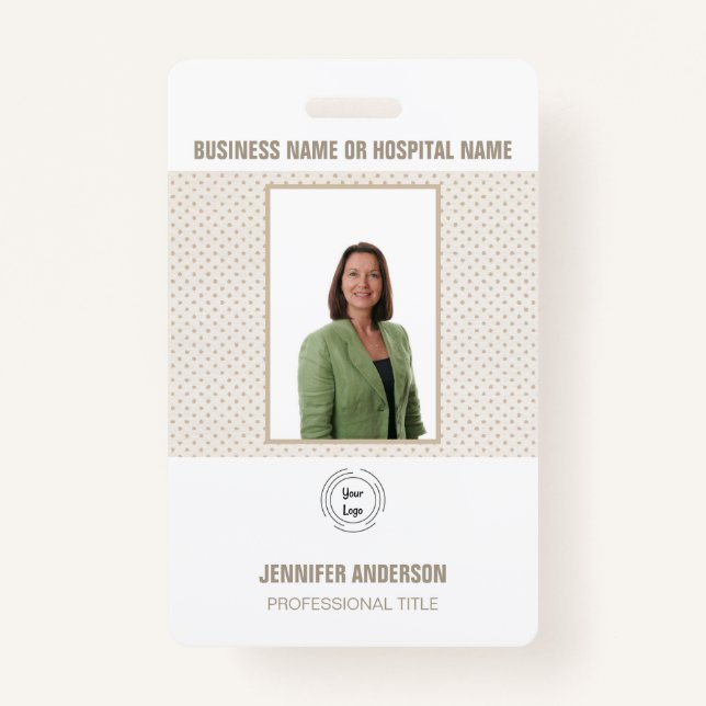 Hospital or Company Photo ID with Barcode Tan Badge (Front)