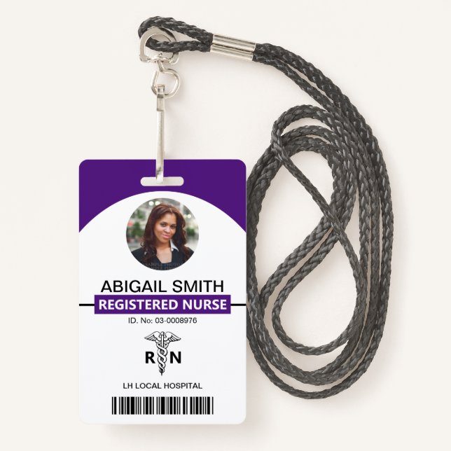 Hospital RN employee caduceus photo template Badge (Front with Lanyard)