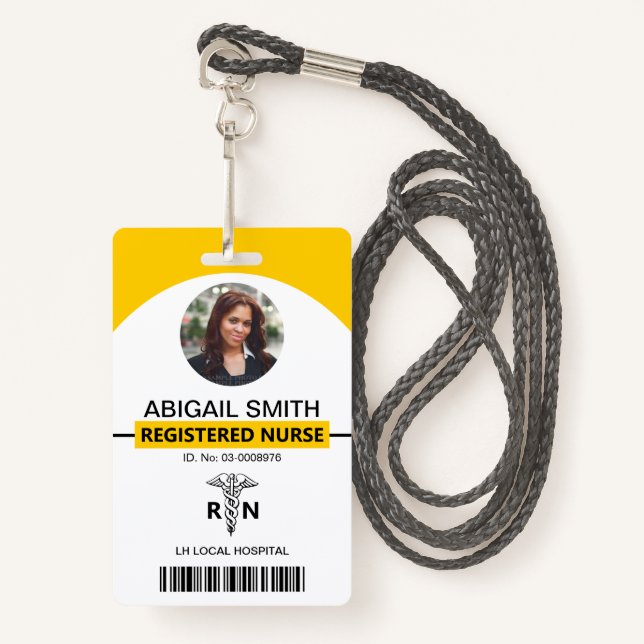 Hospital RN employee yellow photo template Badge (Front with Lanyard)