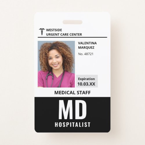 Hospitalist MD ID Photo Logo Badge