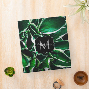 Hosta undulata vibrant green plant leaves Monogram 3 Ring Binder