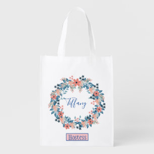 Hostess Beautiful Floral Wreath Grocery Bag