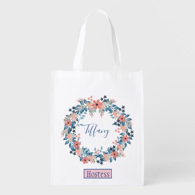 Hostess Beautiful Floral Wreath Grocery Bag (Front)