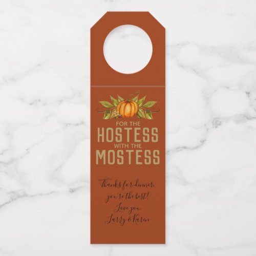 Hostess Gift Wine Autumn Pumpkin Thanksgiving Bottle Hanger Tag