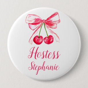Hostess Pink Bow Coquette Name Gift Wedding Button