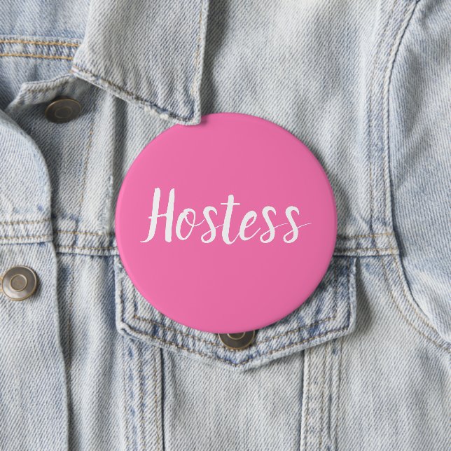 Hostess Pink Bridal shower Gifts Weddings Button (In Situ)