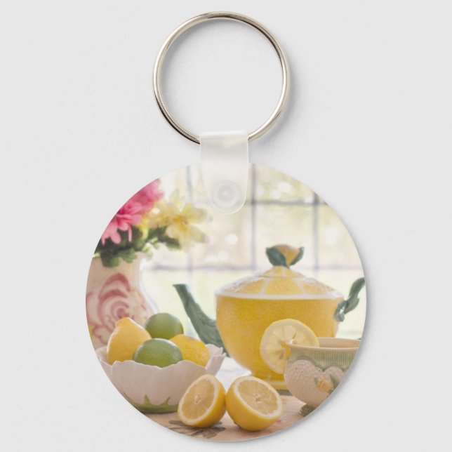 Hot Afternoon Tea with Fresh Lemons Keychain (Front)
