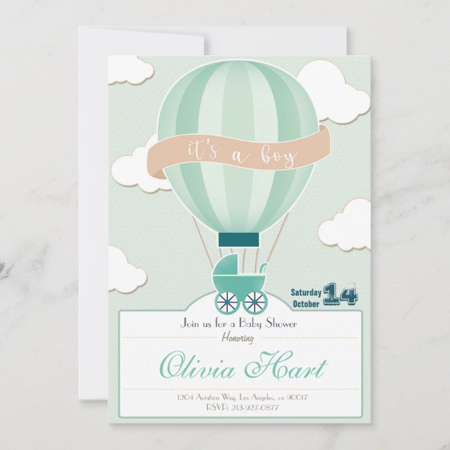 Hot Air Ballon Baby Shower Invitation (It´s a boy) (Front)