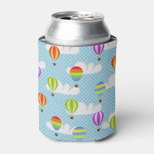 Hot Air Ballons in Cloudy Dotty Sky Can Cooler (Can Front)