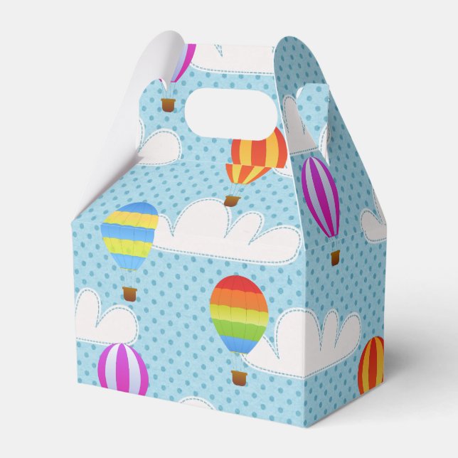 Hot Air Ballons in Cloudy Dotty Sky Favor Boxes (Front Side)