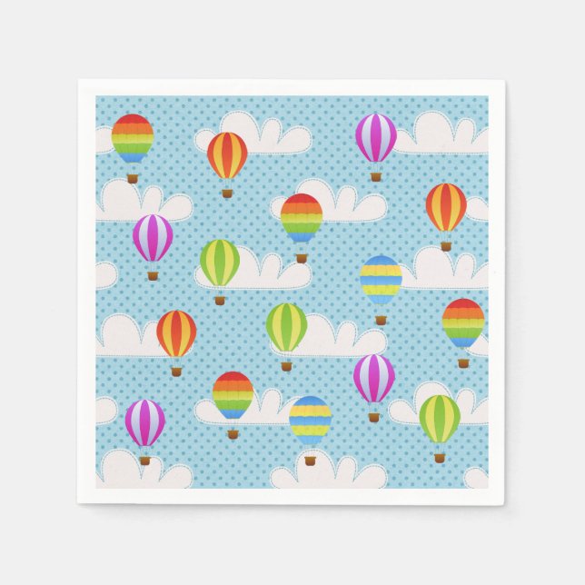 Hot Air Ballons in Cloudy Dotty Sky Napkins (Front)