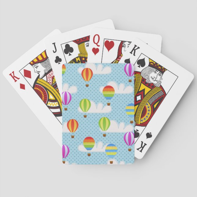 Hot Air Ballons in Cloudy Dotty Sky Poker Cards (Back)