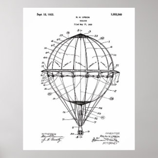 Hot Air Balloon 1925 Patent Art Poster White