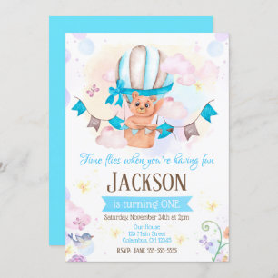 Hot Air Balloon 1st Birthday Invitation