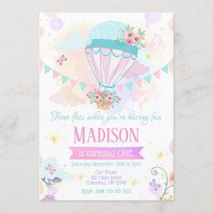 Hot Air Balloon 1st Birthday Invitation