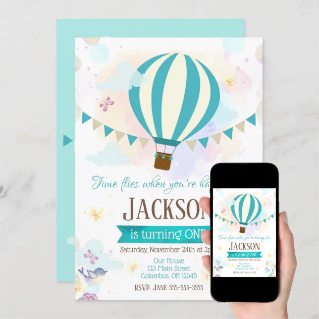 Hot Air Balloon 1st Birthday Invitation | Zazzle