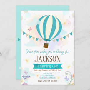 Hot Air Balloon 1st Birthday Invitation