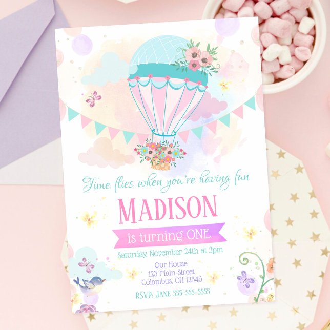 Hot Air Balloon 1st Birthday Invitation (Creator Uploaded)