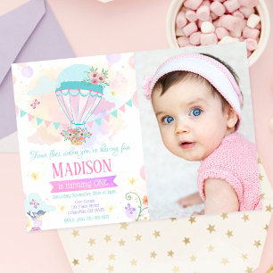 Hot Air Balloon 1st Birthday Invitation Photo
