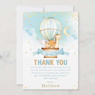 Hot Air Balloon 1st Birthday Jungle Animals Boy Thank You Card