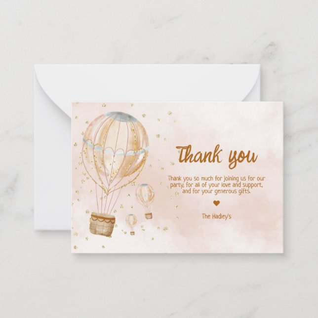 Hot Air Balloon 1st Birthday Thankyou Note Card (Front)