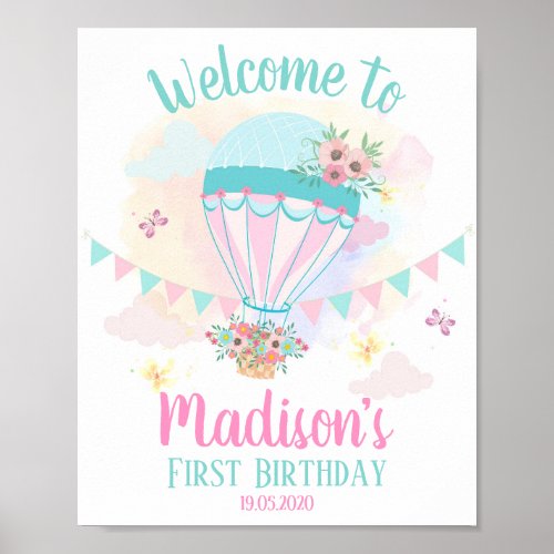 Hot Air Balloon 1st Birthday Welcome Poster