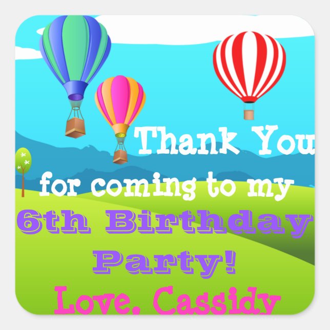 Hot Air Balloon 6th Birthday Party Favor Sticker 2 (Front)