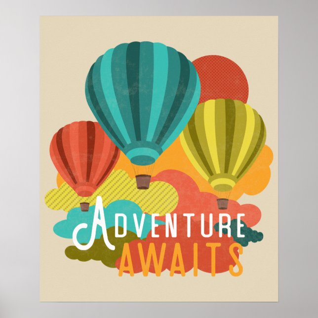 Hot Air Balloon Adventure Awaits Vintage Look Poster (Front)