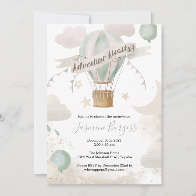 Hot Air Balloon Adventure Baby Shower Invitation (Front)