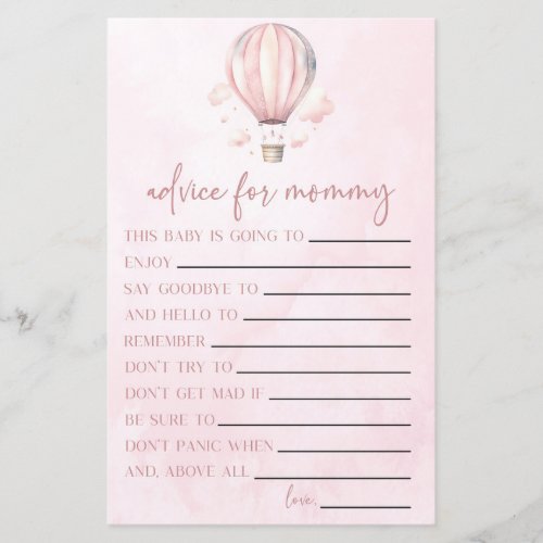 Hot Air Balloon Advice Baby Shower Game Activity