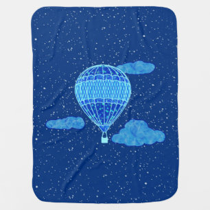 Hot Air Balloon Against a Night Sky in Deep Blue Baby Blanket