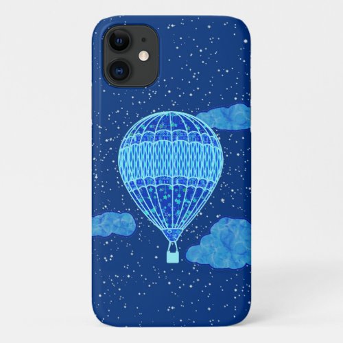 Hot Air Balloon Against a Night Sky in Deep Blue iPhone 11 Case