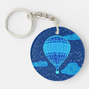 Hot Air Balloon Against a Night Sky in Deep Blue Keychain