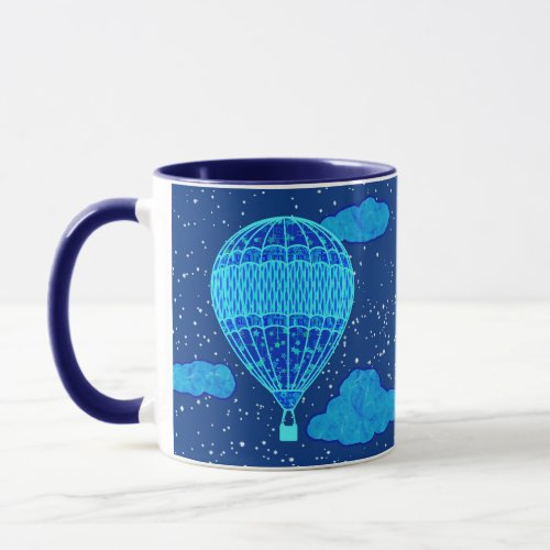 Hot Air Balloon Against a Night Sky in Deep Blue Mug