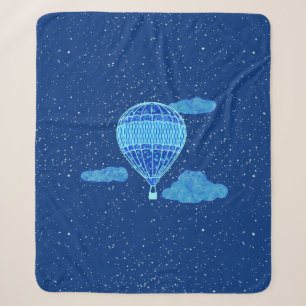 Hot Air Balloon Against a Night Sky in Deep Blue Sherpa Blanket
