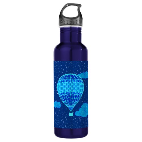 Hot Air Balloon Against a Night Sky in Deep Blue Stainless Steel Water Bottle