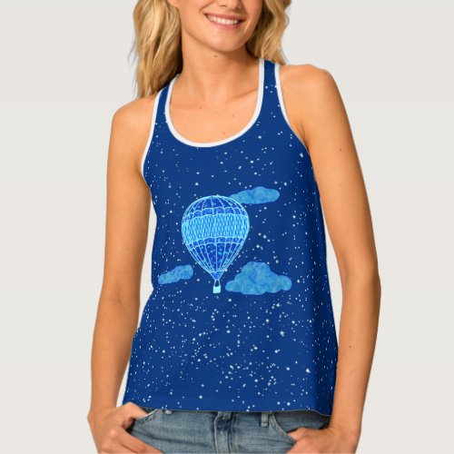 Hot Air Balloon Against a Night Sky in Deep Blue Tank Top