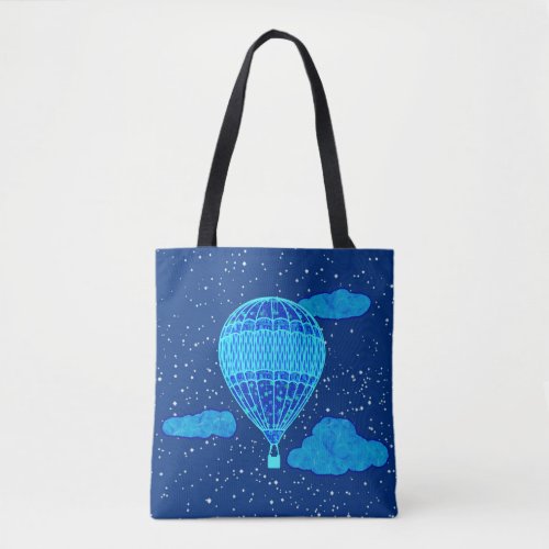 Hot Air Balloon Against a Night Sky in Deep Blue Tote Bag