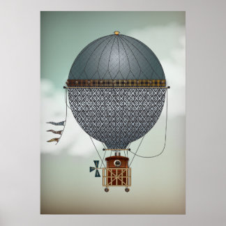 Hot Air Balloon Airship Indigon | Steampunk Travel Poster