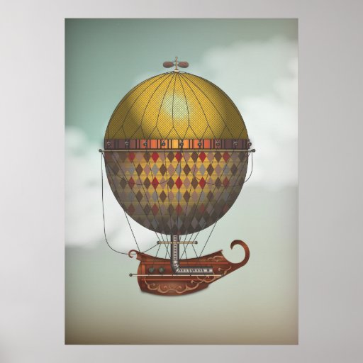 Hot Air Balloon Airship Nautisme Steampunk Travel Poster | Zazzle