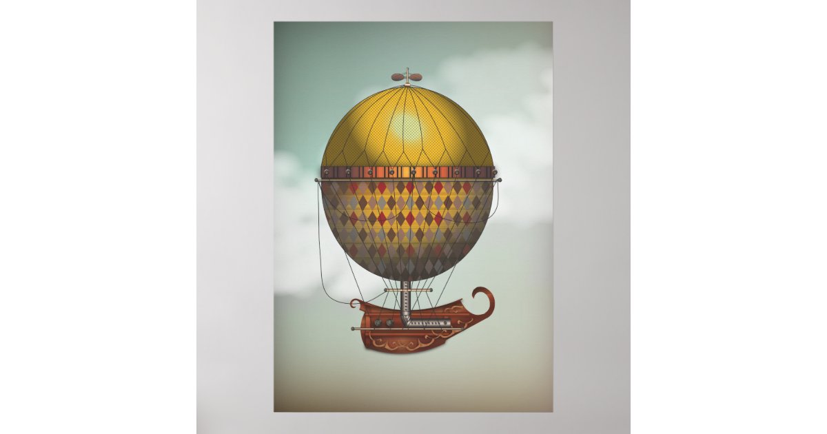 Hot Air Balloon Airship Nautisme Steampunk Travel Poster | Zazzle.com