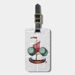 Hot Air Balloon Airship With Red Sail Luggage Tag