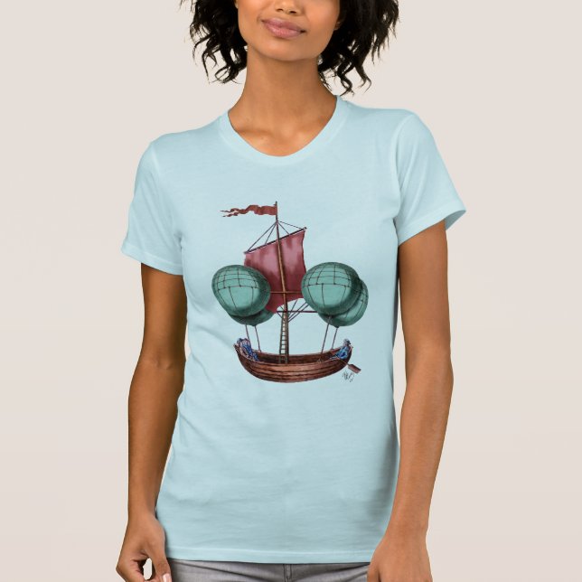 Hot Air Balloon Airship With Red Sail T-Shirt (Front)