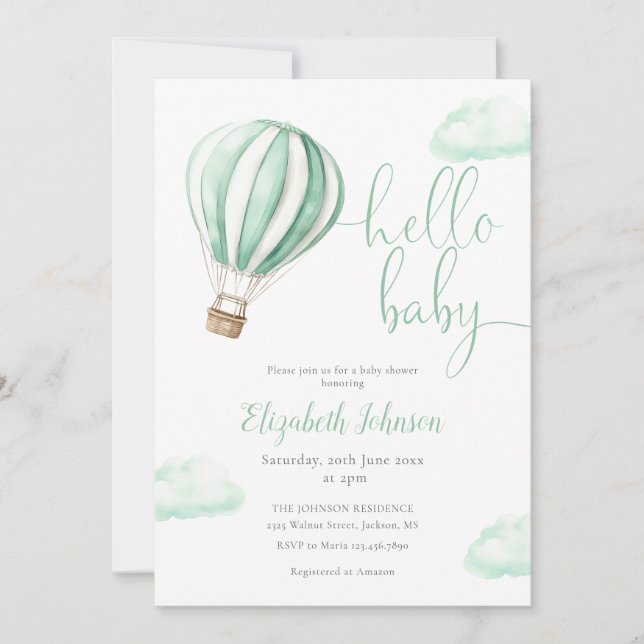 Hot Air Balloon All In One Neutral Baby Shower Invitation (Front)
