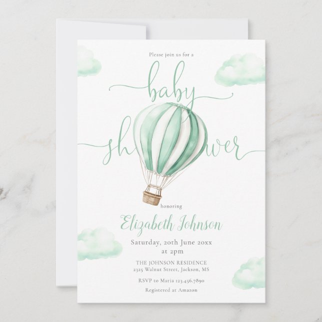Hot Air Balloon All In One Neutral Baby Shower Invitation (Front)