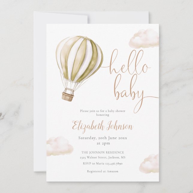 Hot Air Balloon All In One Neutral Baby Shower Invitation (Front)
