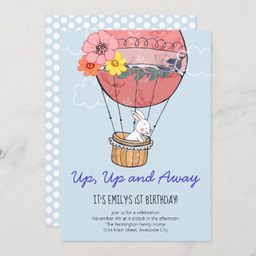 Hot Air Balloon and Bunny Birthday Party Invitation